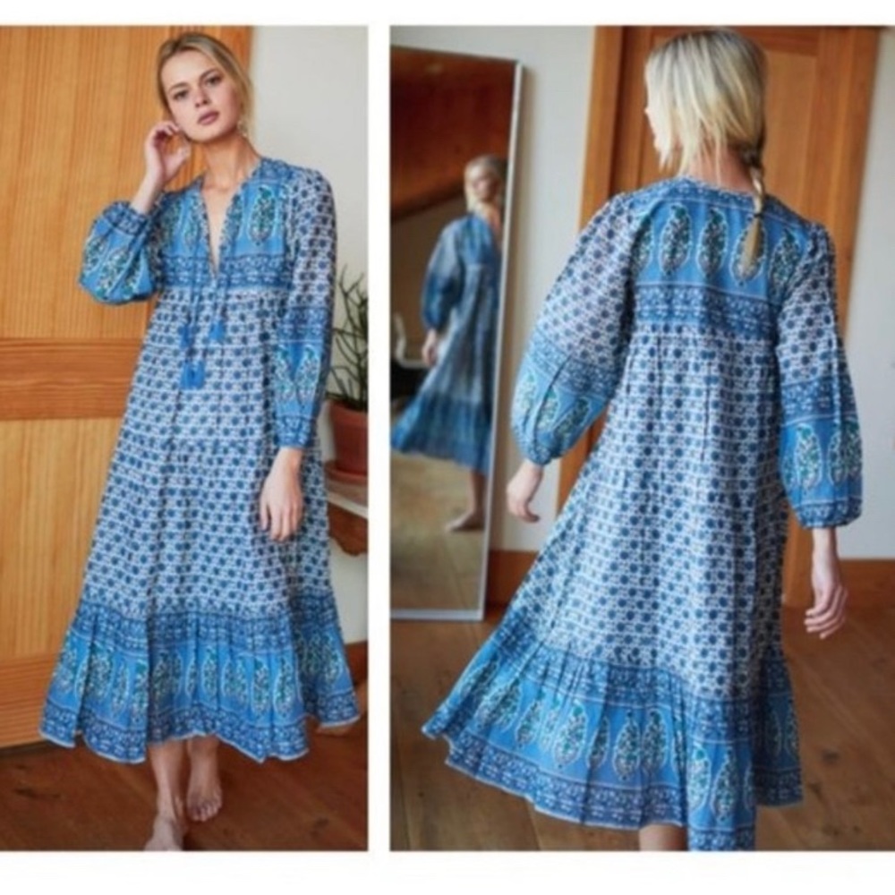 Emerson Fry | NEW Indigo Heirloom Peasant Boho Floral Maxi Dress Size L